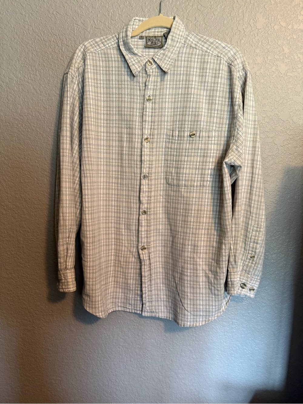 Industrial Rags 100% CottonPale Blue,Cream and White Plaid Button-Down Shirt